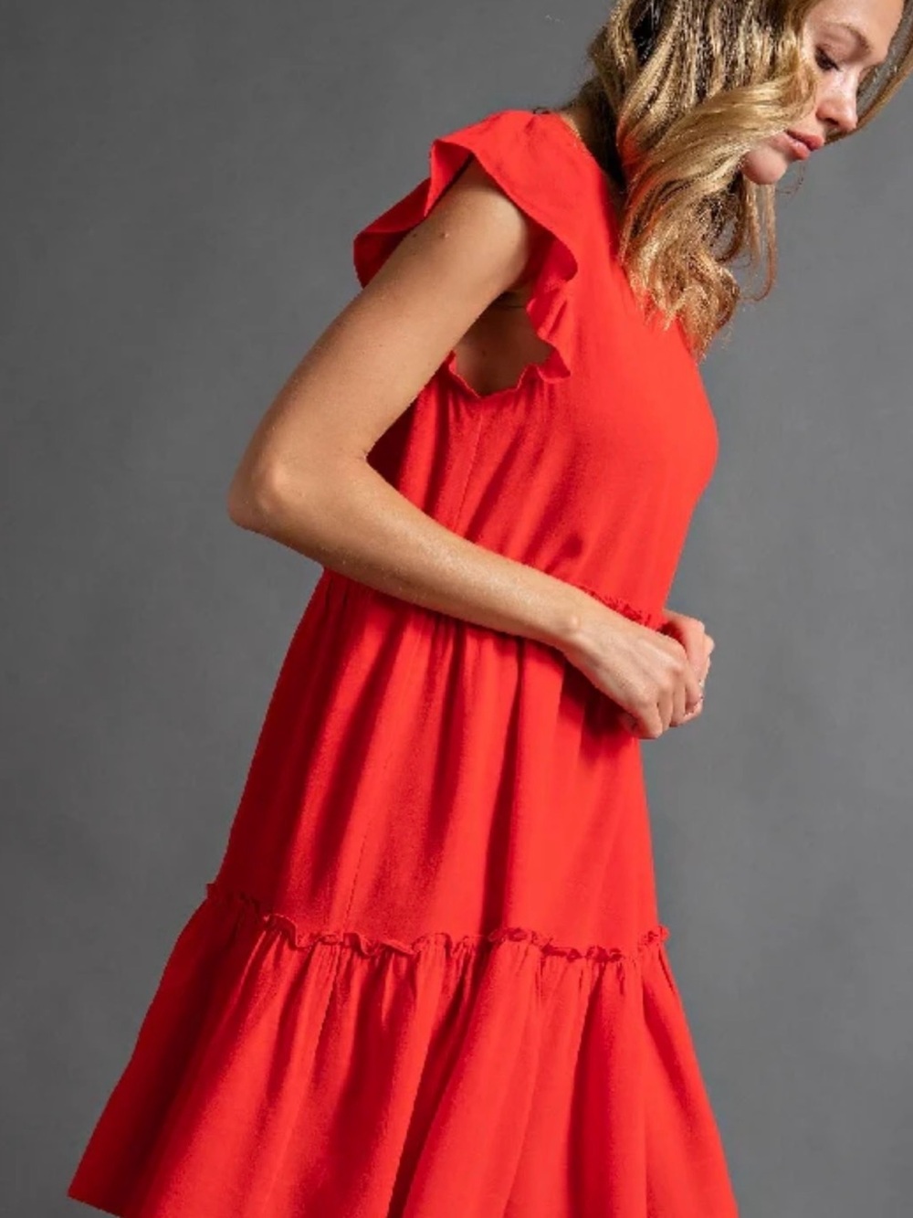 Altar'd State Red Ruffle Sleeve Tiered Mini